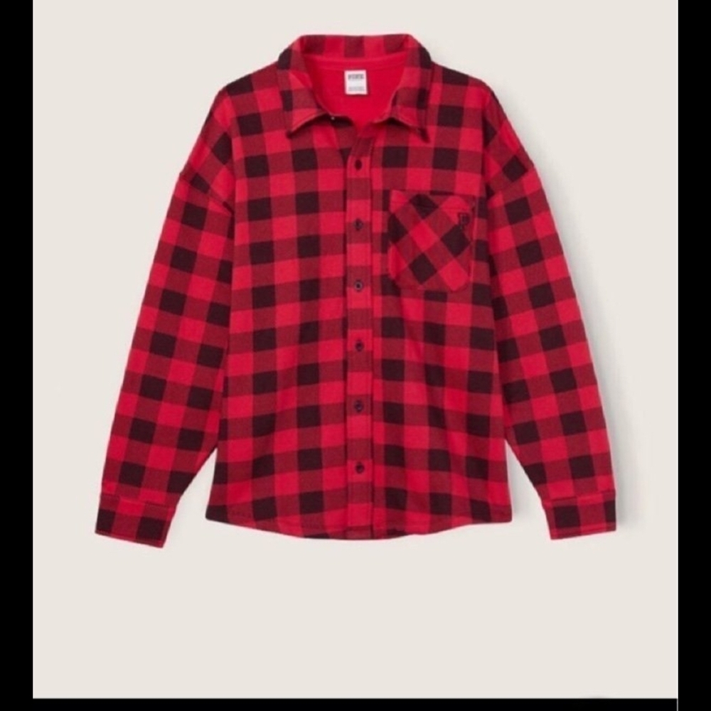 Victoria Secret Red and Black Plaid Shirt
